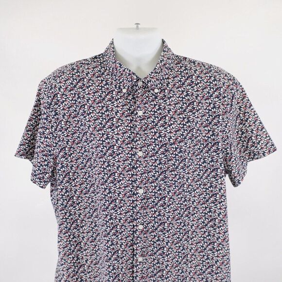 J Crew Flex Washed‎ Slim Floral Blue XL Button Down Short Sleeve - Picture 1 of 11